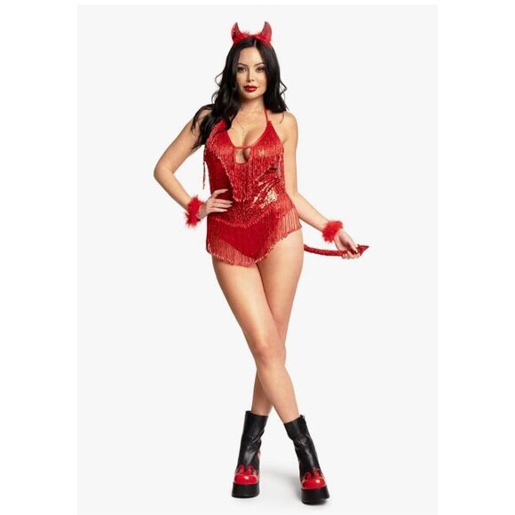 Tipsy elves large Sexy red beaded fringe devil Halloween sultry bodysuit quality - Picture 1 of 7
